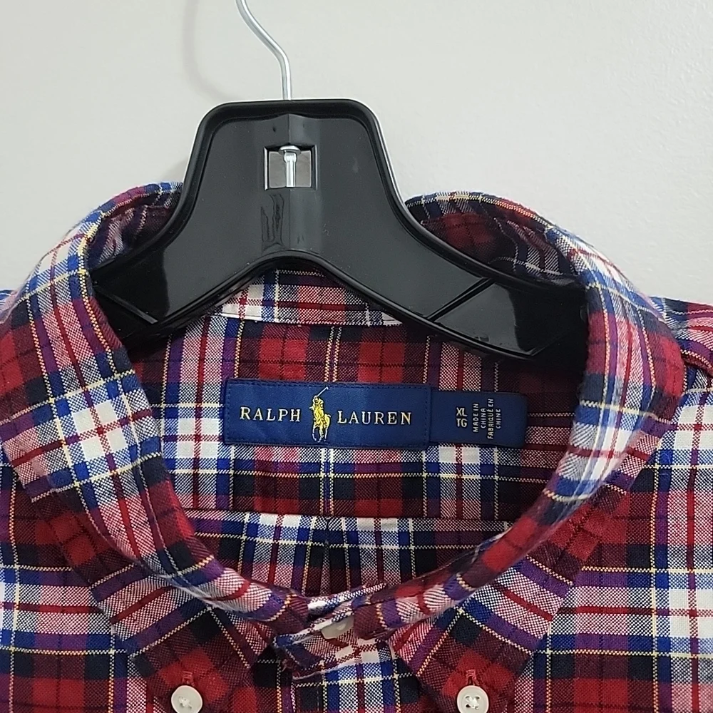 POLO RALPH LAUREN Men Shirt Sz XL Regular Fit Red Button-Down Collar Cotton EUC